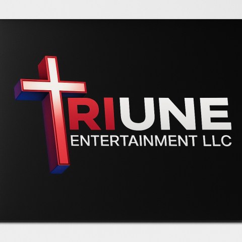 Logo with red cross and text: 'TRIUNE ENTERTAINMENT LLC' on black background.