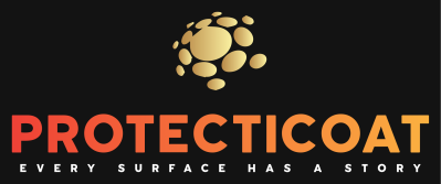 Logo with a golden abstract design above the word 'PROTECTICOAT' and tagline 'Every Surface Has a Story'.