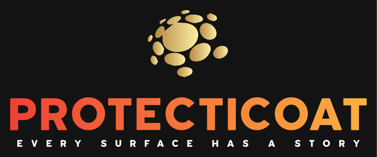 Logo with a golden abstract design above the word 'PROTECTICOAT' and tagline 'Every Surface Has a Story'.