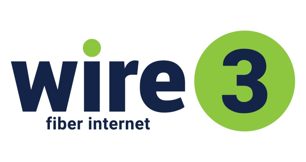 Wire3 logo with 'fiber internet' text and green circle with '3'.