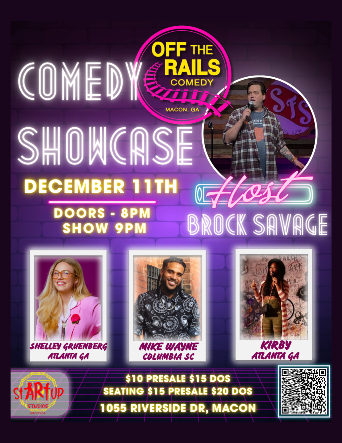 Comedy event poster with performers and details for December 11th.